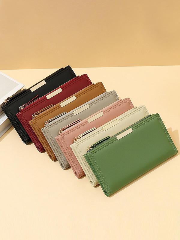 Women's Solid Color Long Wallet, Fashionable PU Leather Zipper Wallet for Daily Used, Casual Trendy Versatile High-quality Daily Wallet