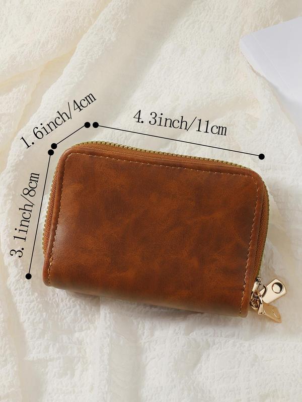 Women's  Minimalist Short Wallet, Double Zipper Around Clutch Purse, Simple Casual Multi-Card Card Holder