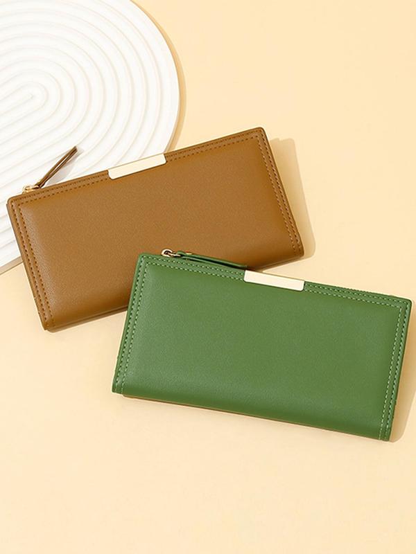 Women's Solid Color Long Wallet, Fashionable PU Leather Zipper Wallet for Daily Used, Casual Trendy Versatile High-quality Daily Wallet