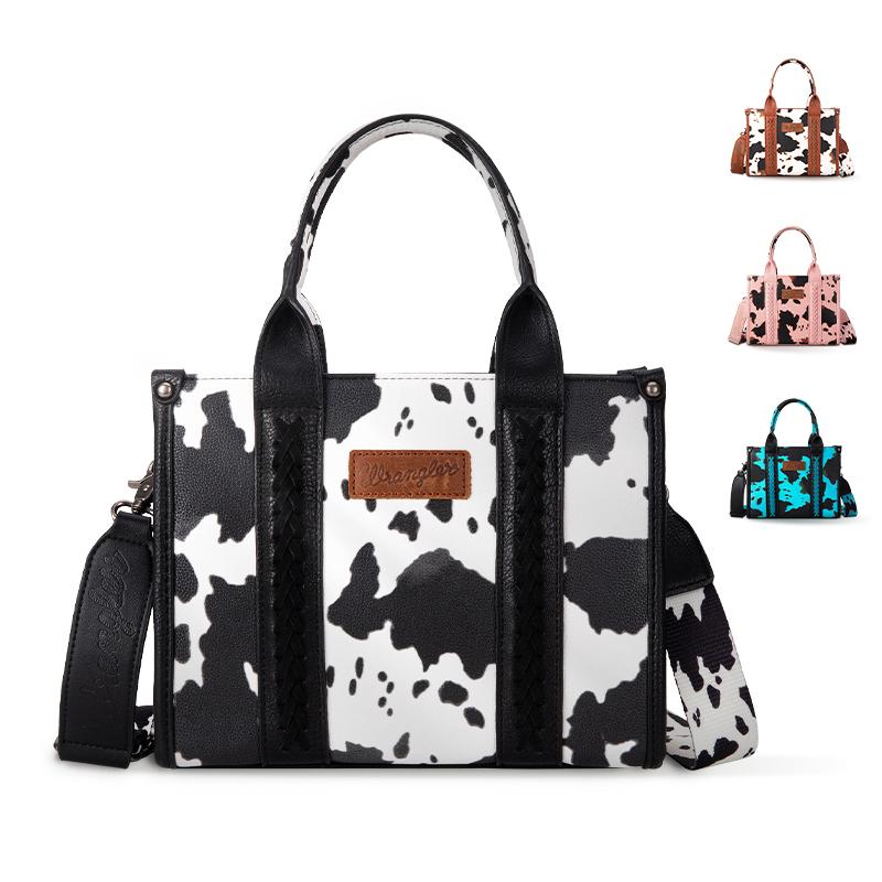 Wrangler [MegaLive] Concealed Carry Moo Moo Cow Print Tote Handbag - Large Capacity Tote with Zipper for Phones, Cosmetics, Keys, Purses