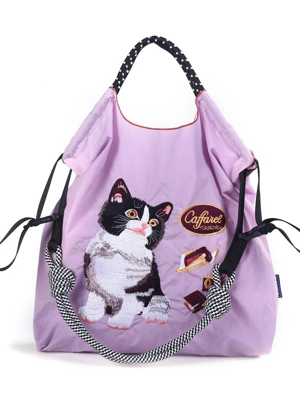 Fashion Cat Embroidery Tote Bag, Casual Versatile Shoulder Bag for Women, Trendy All-match Bag for Daily Use