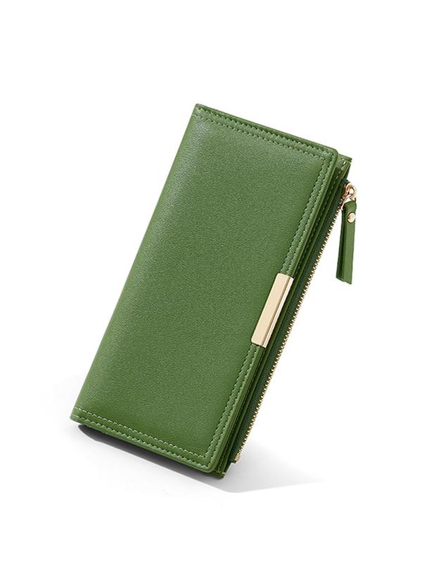 Women's Solid Color Long Wallet, Fashionable PU Leather Zipper Wallet for Daily Used, Casual Trendy Versatile High-quality Daily Wallet