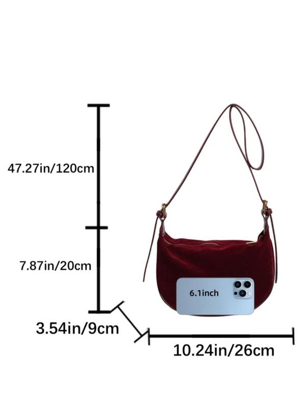 Women's Solid Velvet Zipper Crossbody Bag, Fashionable Large Capacity Shoulder Bag for Daily Used, Casual Trendy Versatile High-quality Daily Commuting Bag