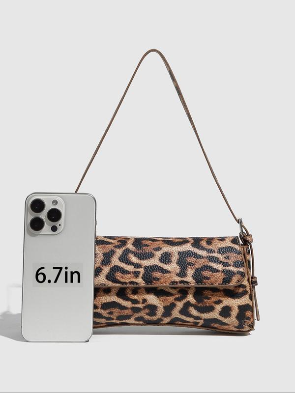 Women's Fashion Leopard Print Baguette Bag, Retro Pu Leather Shoulder Bag for Daily Used, Casual Trendy Versatile High-quality Daily Commuting Bag