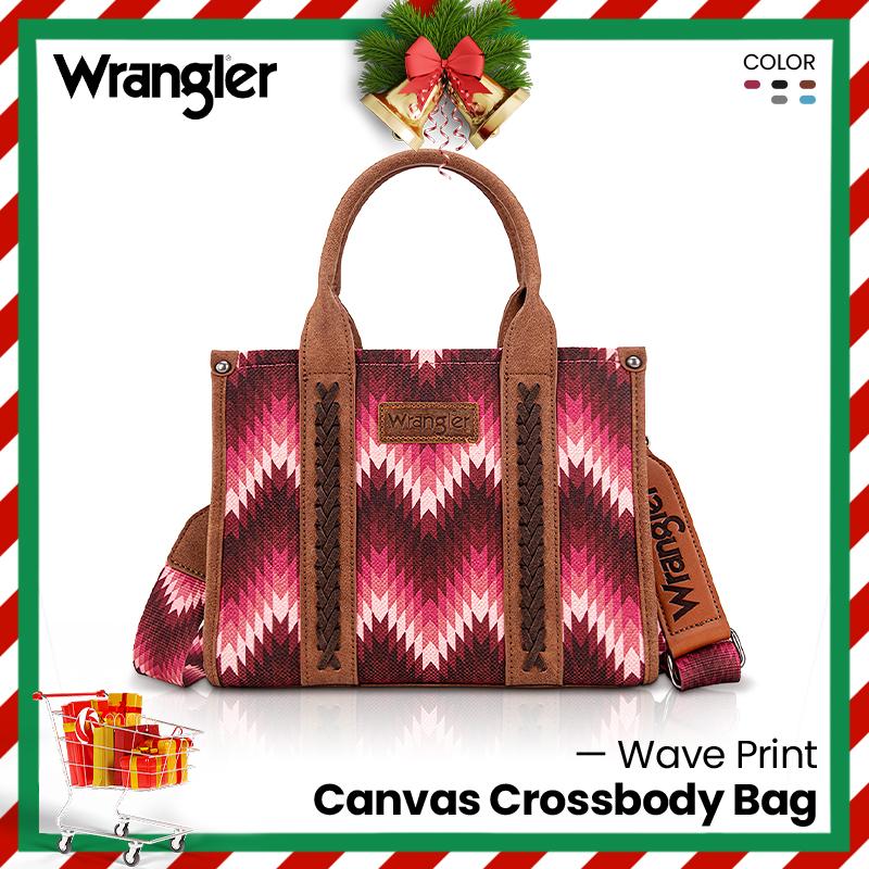 Wrangler 2024 Southwestern Dual Sided Wave Print Wide Canvas Crossbody Bag