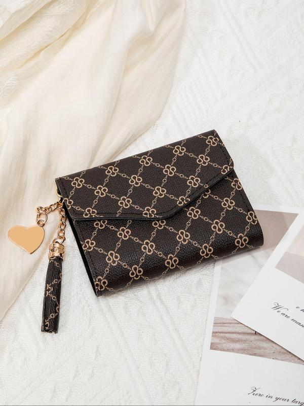 Women's Business Fashion Small Wallet with Tassel Charm, Multi Layer Portable Id Card Wallet, Minimalist Money Credit Card Wallet for Daily Travel