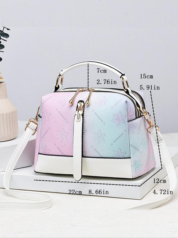 Women's Elegant Leaf Pattern Ombre Handbag, Fashionable PU Leather Crossbody Bag for Daily Used, Casual Trendy Versatile High-quality Daily Commuting Bag