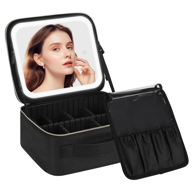 Travel Make-up Case with LEDMirror with 3-colour LED Lighted AdjustableDividers,Make-up Case with Mirror Make-upBags mutipul colore