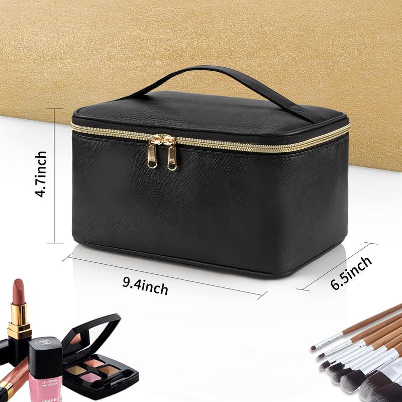 Makeup Bag, Portable Cosmetic Bag, Large Capacity Travel Makeup Case Organizer, Black For Women Toiletry Bag for Girls Traveling With Handle and Divider