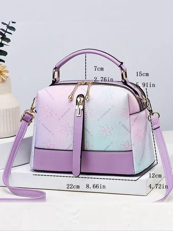 Women's Elegant Leaf Pattern Ombre Handbag, Fashionable PU Leather Crossbody Bag for Daily Used, Casual Trendy Versatile High-quality Daily Commuting Bag