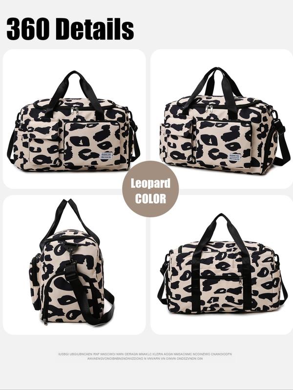 Fashion Leopard Print Travel Bag, Large Capacity Travel Bag with Adjustable Strap, Waterproof Duffel Bag for Women & Men