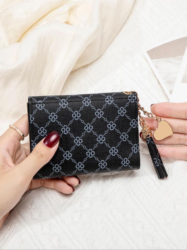 Women's Business Fashion Small Wallet with Tassel Charm, Multi Layer Portable Id Card Wallet, Minimalist Money Credit Card Wallet for Daily Travel