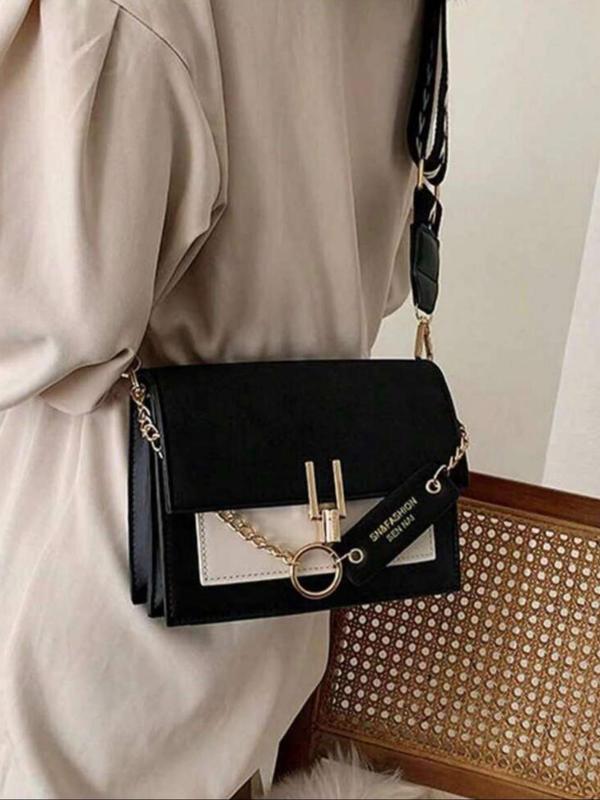 Fashion Colorblock Chain Strap Crossbody Bag, Casual Versatile Shoulder Bag for Women, Trendy All-match Bag for Daily Used