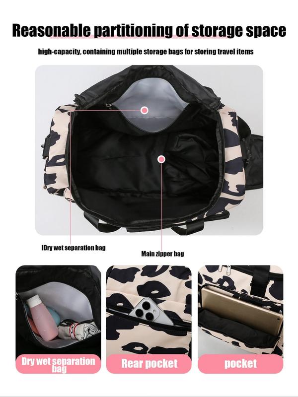 Fashion Leopard Print Travel Bag, Large Capacity Travel Bag with Adjustable Strap, Waterproof Duffel Bag for Women & Men