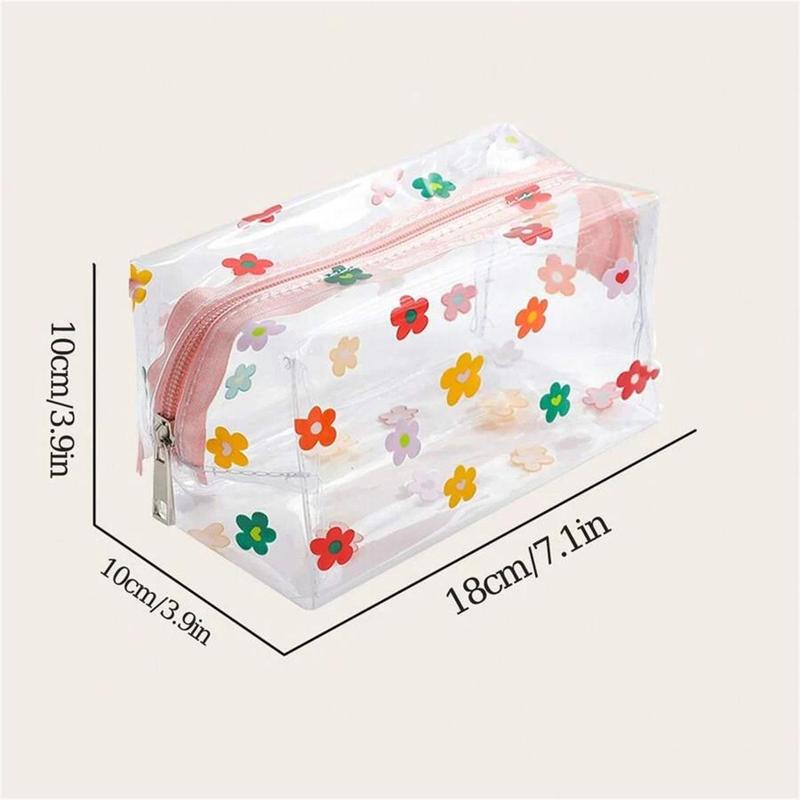 Flower Pattern Clear Makeup Bag, Portable Cosmetic Storage Bag, Zipper Makeup Organizer Pouch, Versatile Storage Organizer Bag for Skincare, Lotion, Cream, Lip Balm, Eyeliners, Stationery