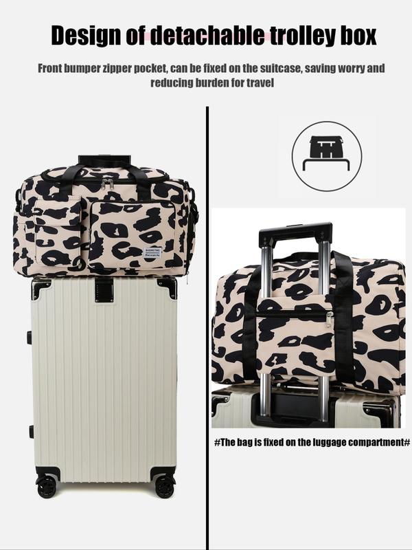 Fashion Leopard Print Travel Bag, Large Capacity Travel Bag with Adjustable Strap, Waterproof Duffel Bag for Women & Men