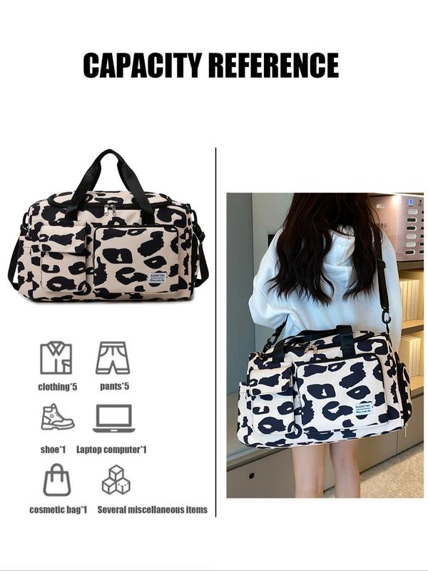 Fashion Leopard Print Travel Bag, Large Capacity Travel Bag with Adjustable Strap, Waterproof Duffel Bag for Women & Men