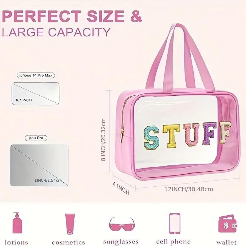 Portable Waterproof Clear Cosmetic Storage Bag with Zipper & Handle, 1 Count Space Saving Large Capacity Zipper Makeup Container, Versatile Travel Toiletry Organizer Pouch, Summer Gift