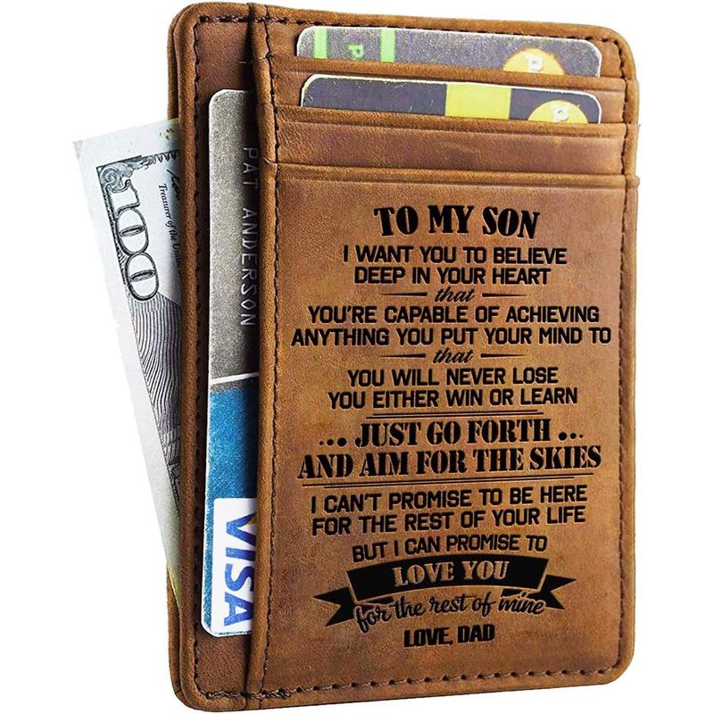 CHRISTMAS SALE:Christmas Birthday Gifts For Men, Graduation Gifts For Son From Dad, To My Son Engraved Leather Wallet, Gifts For Him, Mens Wallets Leather, Front Pocket Wallet Gifts, Slim Minimalist Wallet For Men 2025 New Year Gifts