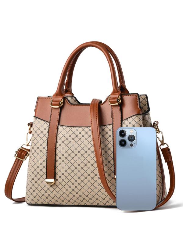 Women's Fashionable Geometric Pattern Handbag, Adjustable Strap Zipper Shoulder Bag, Casual Trendy PU Leather Commuter Bag for Daily Use