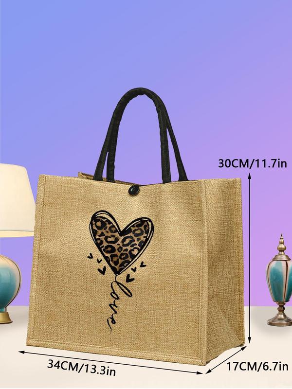 Leopard Heart Pattern Tote Bag & Wallet Set (2pcs), Casual Large Capacity Shoulder Bag with Small Zipper Bag for Women & Girls, Trendy Versatile High-quality Daily Commuting Bag