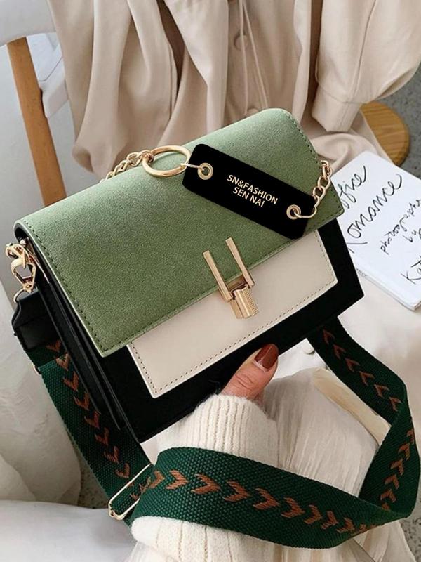 Fashion Colorblock Chain Strap Crossbody Bag, Casual Versatile Shoulder Bag for Women, Trendy All-match Bag for Daily Used