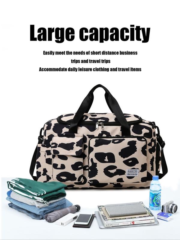 Fashion Leopard Print Travel Bag, Large Capacity Travel Bag with Adjustable Strap, Waterproof Duffel Bag for Women & Men