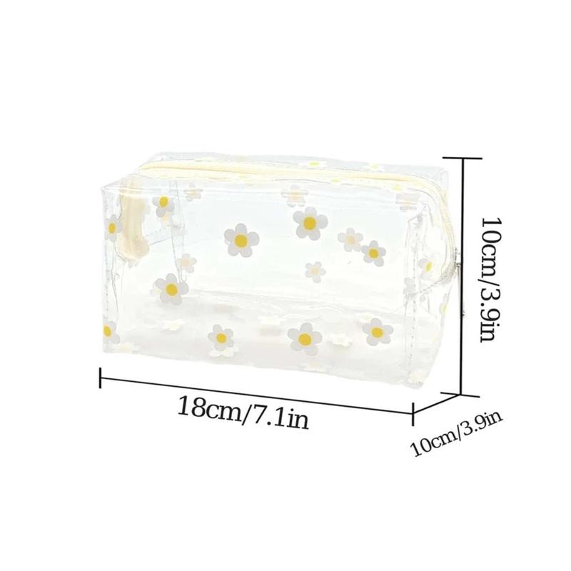 Flower Pattern Clear Makeup Bag, Portable Cosmetic Storage Bag, Zipper Makeup Organizer Pouch, Versatile Storage Organizer Bag for Skincare, Lotion, Cream, Lip Balm, Eyeliners, Stationery