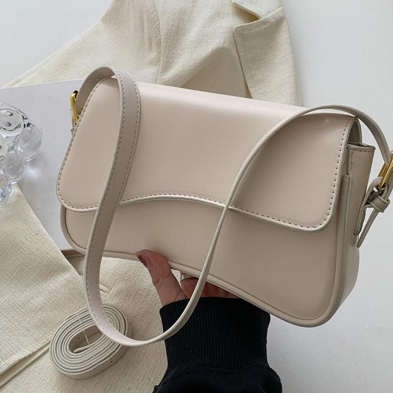 Women's PU Leather Saddle Bag Fashionable Simple Shoulder Bag Flip Design Solid Color Square Bag Versatile Handbag