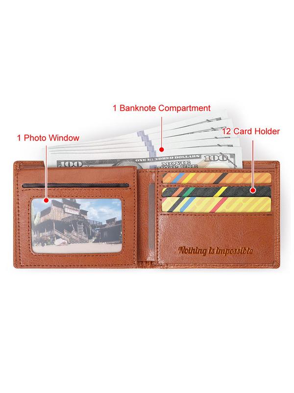 Men's Minimalist Plain Color Card Holder, Large Capacity Card Slot Bifold Wallet, Casual Trendy Versatile High-quality Daily Wallet