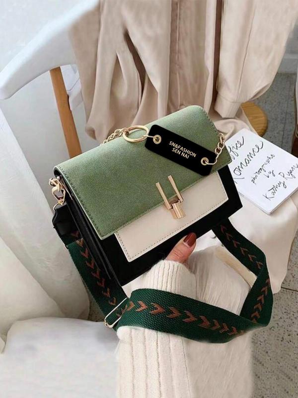 Fashion Colorblock Chain Strap Crossbody Bag, Casual Versatile Shoulder Bag for Women, Trendy All-match Bag for Daily Used