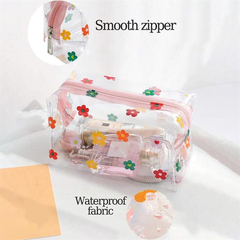 Flower Pattern Clear Makeup Bag, Portable Cosmetic Storage Bag, Zipper Makeup Organizer Pouch, Versatile Storage Organizer Bag for Skincare, Lotion, Cream, Lip Balm, Eyeliners, Stationery