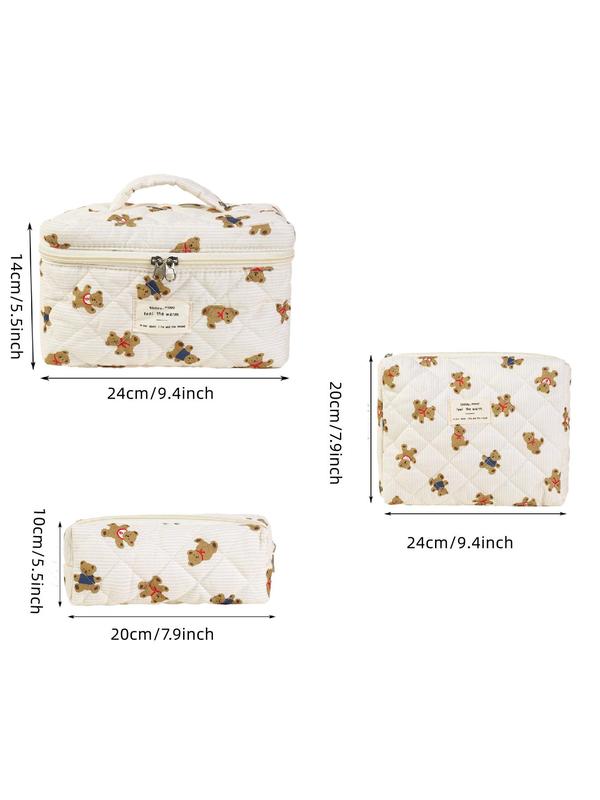 Floral Pattern Makeup Bag Set, 3counts set Portable Cosmetic Storage Bag, Zipper Makeup Organizer Pouch, Versatile Storage Bag for Skincare, Stationery, Travel Toiletry Bag