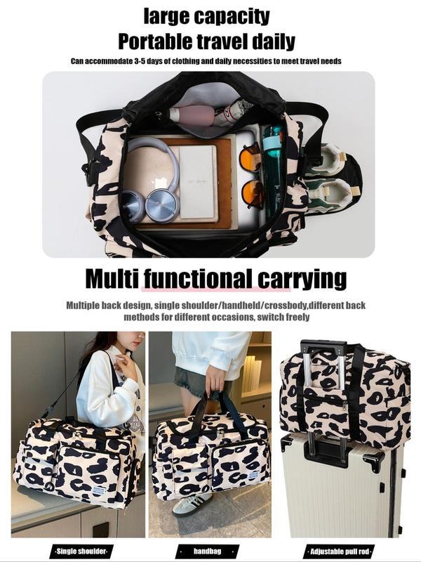 Fashion Leopard Print Travel Bag, Large Capacity Travel Bag with Adjustable Strap, Waterproof Duffel Bag for Women & Men