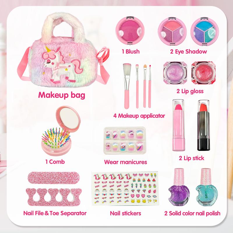 Pink Kid's Handbag for Kids Aged over 3, 4, 5, 6 Years Old Multi-layered Kid's Makeup Tools