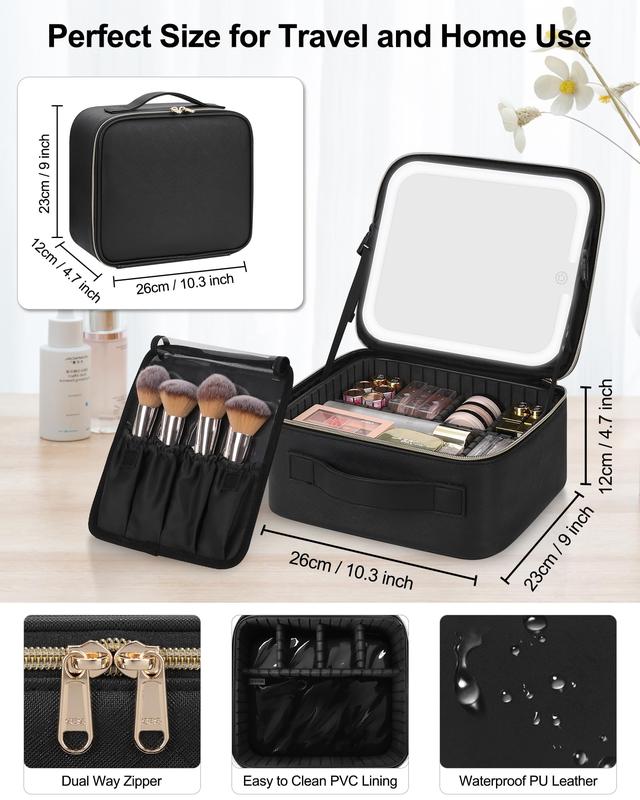 Travel Make-up Case with LEDMirror with 3-colour LED Lighted AdjustableDividers,Make-up Case with Mirror Make-upBags mutipul colore