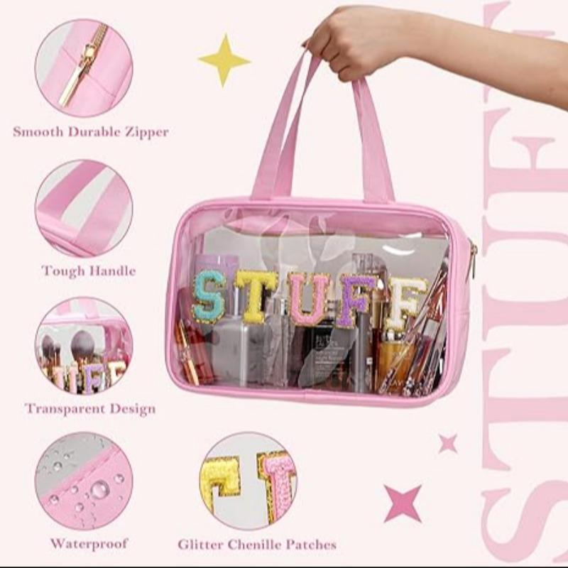 Portable Waterproof Clear Cosmetic Storage Bag with Zipper & Handle, 1 Count Space Saving Large Capacity Zipper Makeup Container, Versatile Travel Toiletry Organizer Pouch, Summer Gift