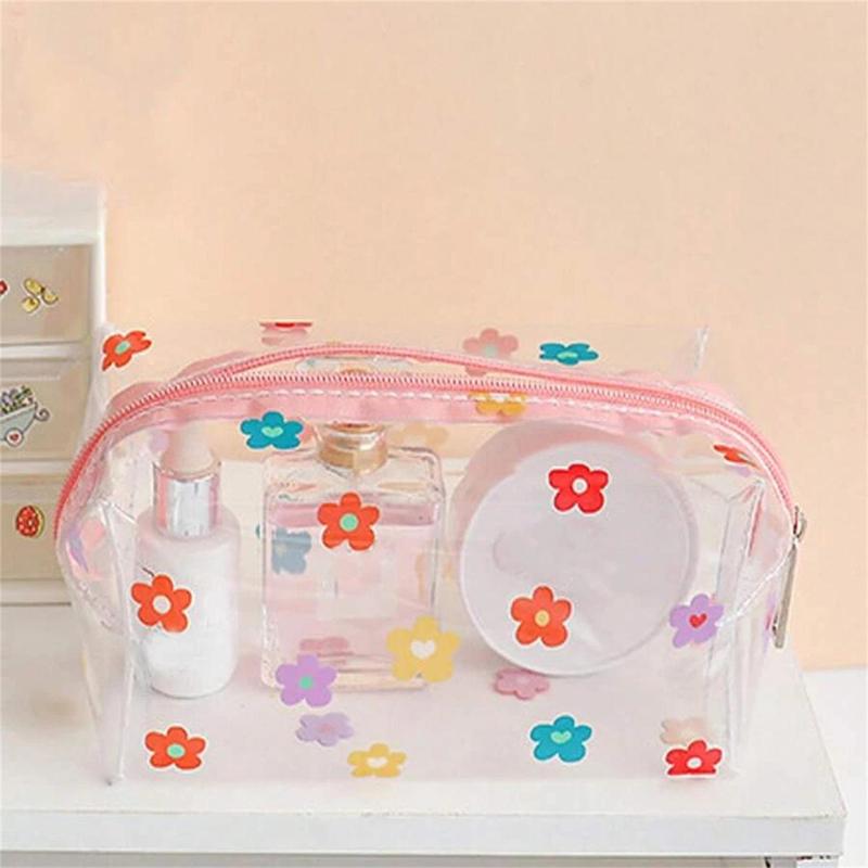 Flower Pattern Clear Makeup Bag, Portable Cosmetic Storage Bag, Zipper Makeup Organizer Pouch, Versatile Storage Organizer Bag for Skincare, Lotion, Cream, Lip Balm, Eyeliners, Stationery