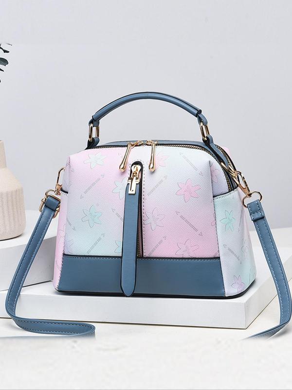 Women's Elegant Leaf Pattern Ombre Handbag, Fashionable PU Leather Crossbody Bag for Daily Used, Casual Trendy Versatile High-quality Daily Commuting Bag