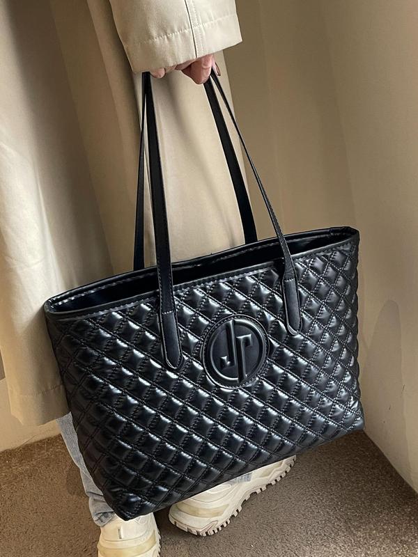 Women's Fashionable Quilted Design Handbag, Casual Large Capacity Shoulder Bag for Daily Used, Trendy Versatile High-quality Daily Commuting Bag