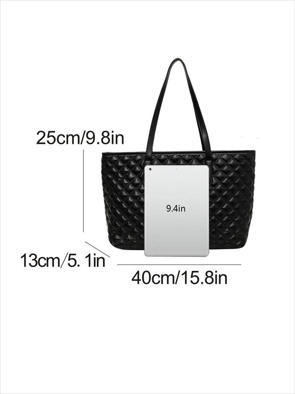 Women's Fashionable Quilted Design Handbag, Casual Large Capacity Shoulder Bag for Daily Used, Trendy Versatile High-quality Daily Commuting Bag