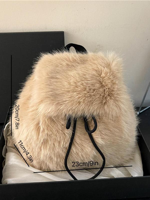 Women's Cute Plain Color Plush Bag, 2024 New Style Fashionable Fluffy Shoulder Bag for Daily Travel Work Commute, Casual Trendy Versatile High-quality Daily Commuting Bag