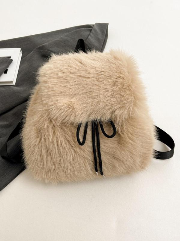 Women's Cute Plain Color Plush Bag, 2024 New Style Fashionable Fluffy Shoulder Bag for Daily Travel Work Commute, Casual Trendy Versatile High-quality Daily Commuting Bag