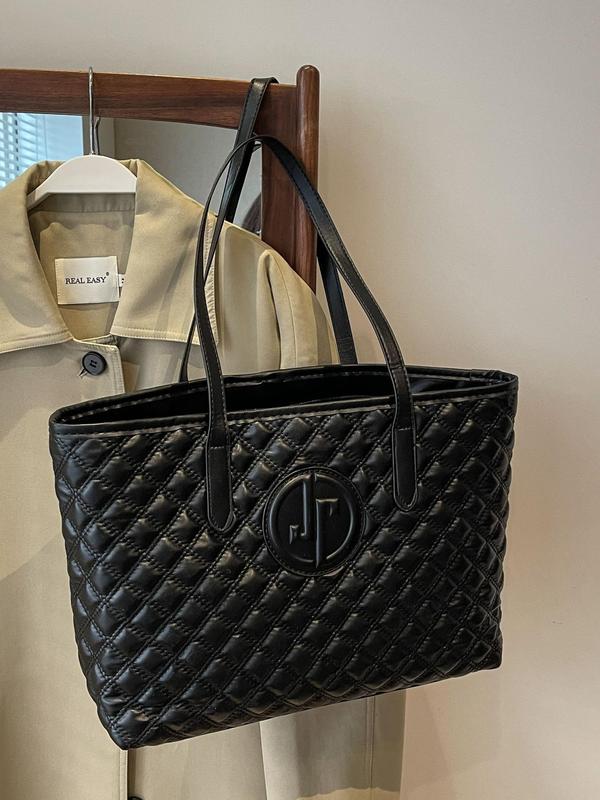 Women's Fashionable Quilted Design Handbag, Casual Large Capacity Shoulder Bag for Daily Used, Trendy Versatile High-quality Daily Commuting Bag