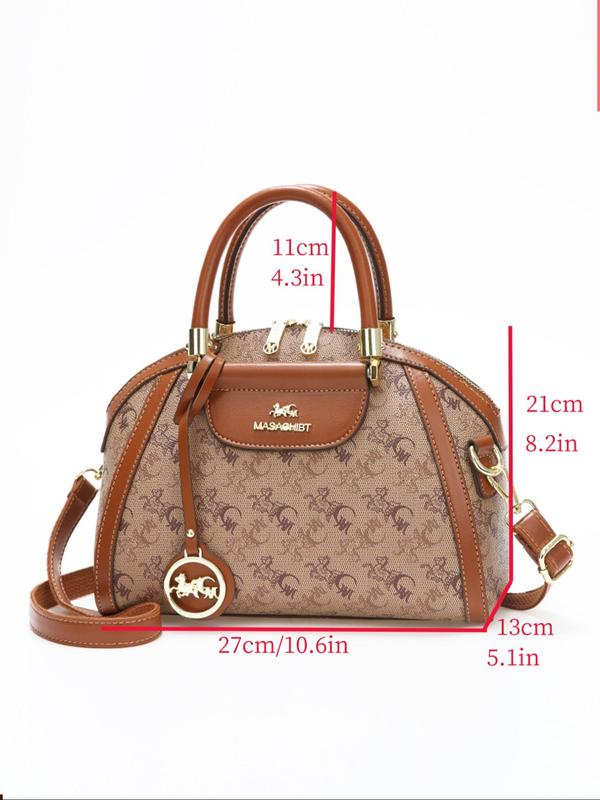 Women's Fashion Letter & Moon Pattern Bag Set, Casual Versatile PU Leather Handbag & Wallet Set, Trendy All-match Bag Set for Daily Use