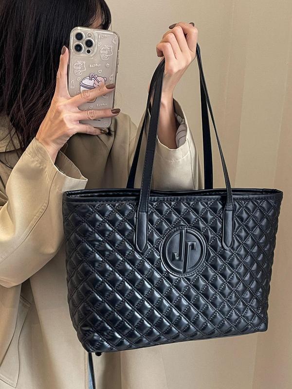 Women's Fashionable Quilted Design Handbag, Casual Large Capacity Shoulder Bag for Daily Used, Trendy Versatile High-quality Daily Commuting Bag