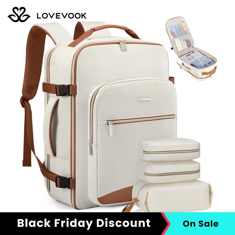 LOVEVOOK Black Friday Colorblock Carry-On Travel Backpack with 3 Packing Cubes and Laptop Compartment - Personal Item, TSA-Friendly, Airline Approved Travel Bag for Hiking, Overnight, Weekend,Gift for Christmas