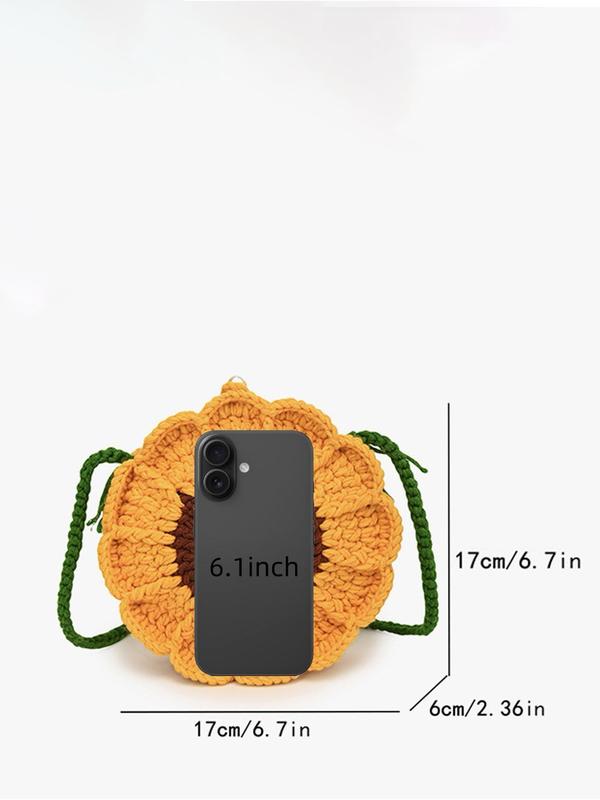 Women's Cute Sunflower Design Crochet Crossbody Bag, Fashionable Knitted Crossbody Bag for Daily Used, Casual Trendy Versatile High-quality Daily Commuting Bag