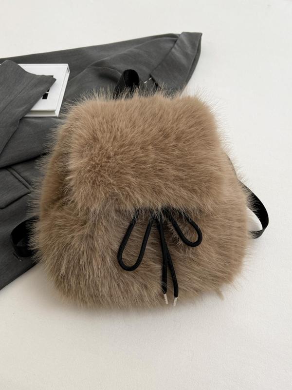 Women's Cute Plain Color Plush Bag, 2024 New Style Fashionable Fluffy Shoulder Bag for Daily Travel Work Commute, Casual Trendy Versatile High-quality Daily Commuting Bag