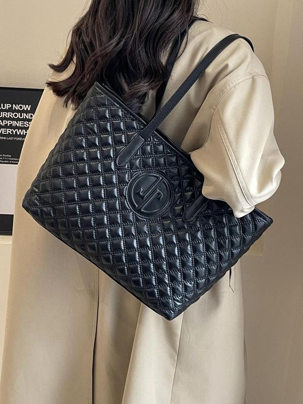 Women's Fashionable Quilted Design Handbag, Casual Large Capacity Shoulder Bag for Daily Used, Trendy Versatile High-quality Daily Commuting Bag